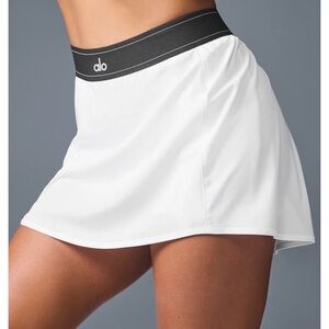 ALO Yoga White Skater Skirt with Black Elastic Waistband
